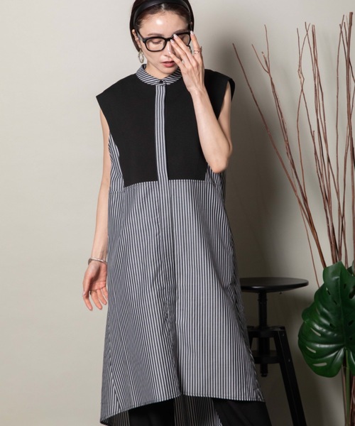 lodie(ロディ)の「バンドカラー ノースリ シャツワンピース(シャツワンピース・レディース・ブラック×ホワイト/ネイビー×ホワイト/ブラック/ネイビー・FREE)」の19枚目の写真