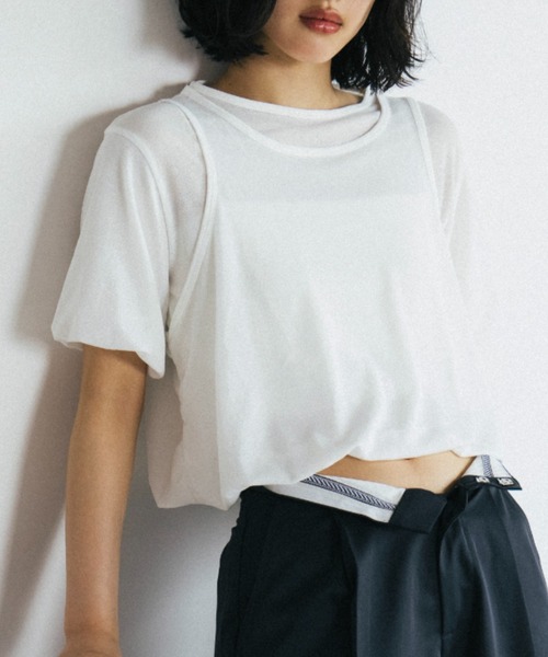 duei(デュイ)の「シアーレイヤードバルーントップス(Tシャツ/カットソー・レディース・ホワイト/ライトグレー・FREE)」の1枚目の写真
