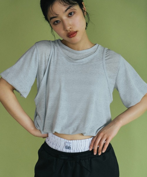 duei(デュイ)の「シアーレイヤードバルーントップス(Tシャツ/カットソー・レディース・ホワイト/ライトグレー・FREE)」の2枚目の写真