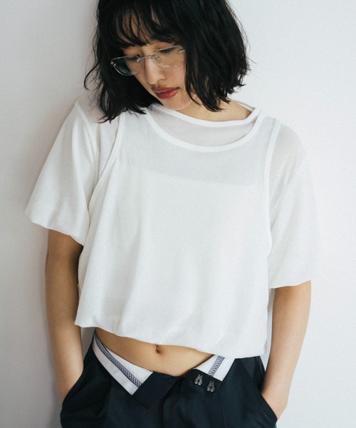 duei(デュイ)の「シアーレイヤードバルーントップス(Tシャツ/カットソー・レディース・ホワイト/ライトグレー・FREE)」の3枚目の写真