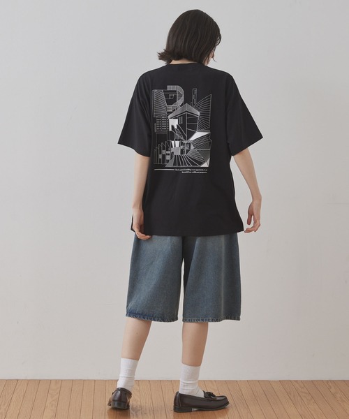 【アンサンブル】幾何プリントベスト+無地Tシャツ セール】【Unblend】幾何学柄/立体プリント グラフィック ハーフ