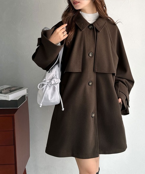 classicalelf（クラシカルエルフ）の「かわいさも、大人っぽさも叶える。着こなし自在の2way仕様が嬉しい♪ミドル丈アレンジコート（ステンカラーコート・レディース・チャコールグレー/ブラック/ブラウン・SMALL/MEDIUM/LARGE/X-LARGE）」の3枚目の写真