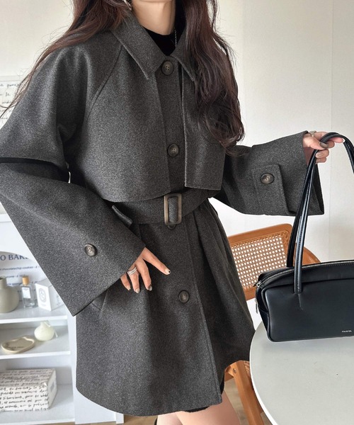 classicalelf（クラシカルエルフ）の「かわいさも、大人っぽさも叶える。着こなし自在の2way仕様が嬉しい♪ミドル丈アレンジコート（ステンカラーコート・レディース・チャコールグレー/ブラック/ブラウン・SMALL/MEDIUM/LARGE/X-LARGE）」の15枚目の写真