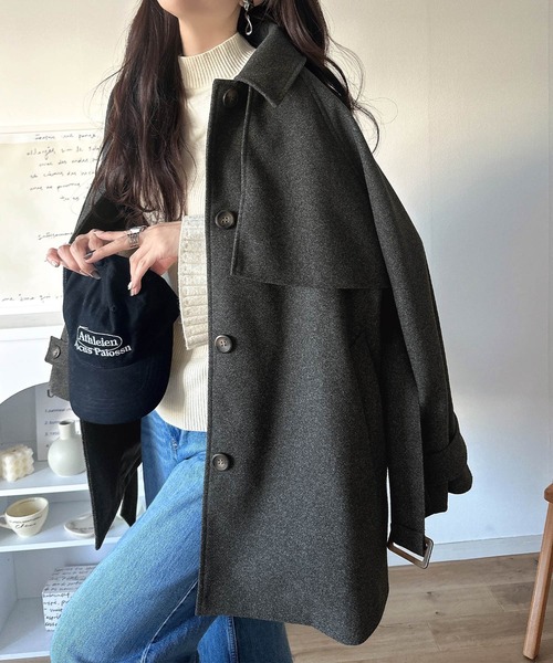 classicalelf（クラシカルエルフ）の「かわいさも、大人っぽさも叶える。着こなし自在の2way仕様が嬉しい♪ミドル丈アレンジコート（ステンカラーコート・レディース・チャコールグレー/ブラック/ブラウン・SMALL/MEDIUM/LARGE/X-LARGE）」の19枚目の写真