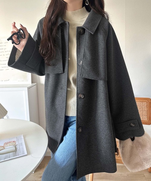 classicalelf（クラシカルエルフ）の「かわいさも、大人っぽさも叶える。着こなし自在の2way仕様が嬉しい♪ミドル丈アレンジコート（ステンカラーコート・レディース・チャコールグレー/ブラック/ブラウン・SMALL/MEDIUM/LARGE/X-LARGE）」の5枚目の写真