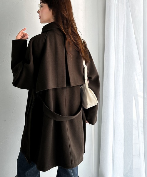 classicalelf（クラシカルエルフ）の「かわいさも、大人っぽさも叶える。着こなし自在の2way仕様が嬉しい♪ミドル丈アレンジコート（ステンカラーコート・レディース・チャコールグレー/ブラック/ブラウン・SMALL/MEDIUM/LARGE/X-LARGE）」の9枚目の写真