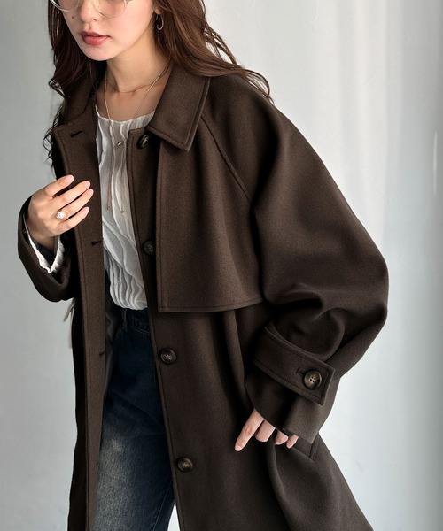 classicalelf（クラシカルエルフ）の「かわいさも、大人っぽさも叶える。着こなし自在の2way仕様が嬉しい♪ミドル丈アレンジコート（ステンカラーコート・レディース・チャコールグレー/ブラック/ブラウン・SMALL/MEDIUM/LARGE/X-LARGE）」の8枚目の写真