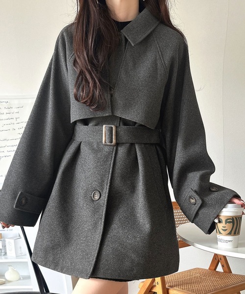 classicalelf（クラシカルエルフ）の「かわいさも、大人っぽさも叶える。着こなし自在の2way仕様が嬉しい♪ミドル丈アレンジコート（ステンカラーコート・レディース・チャコールグレー/ブラック/ブラウン・SMALL/MEDIUM/LARGE/X-LARGE）」の12枚目の写真