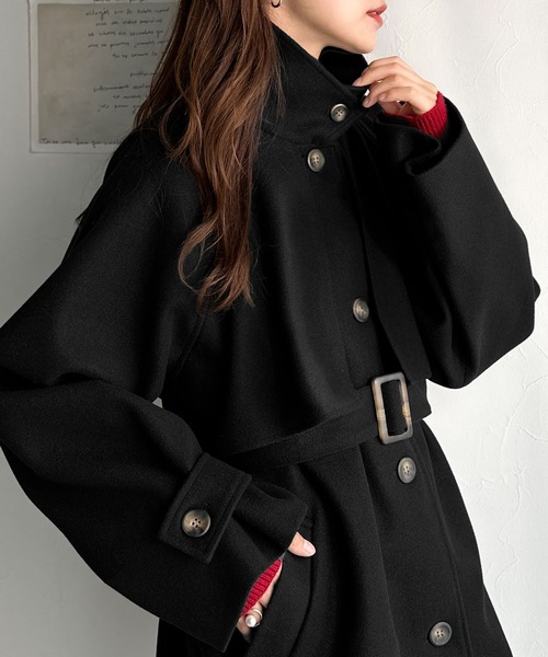 classicalelf（クラシカルエルフ）の「かわいさも、大人っぽさも叶える。着こなし自在の2way仕様が嬉しい♪ミドル丈アレンジコート（ステンカラーコート・レディース・チャコールグレー/ブラック/ブラウン・SMALL/MEDIUM/LARGE/X-LARGE）」の22枚目の写真