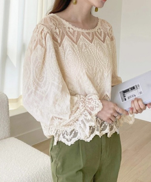 Miniministore(ミニミニストア)の「レース透かし袖ボリュームブラウス 春夏(シャツ/ブラウス・レディース・ベージュ/ホワイト・FREE)」の7枚目の写真