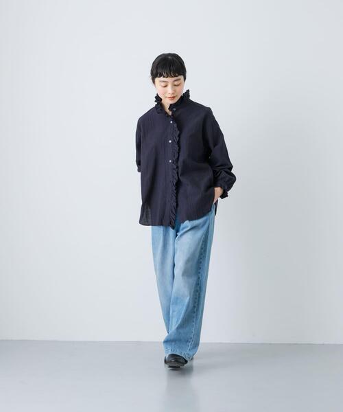 新品 かぐれ リネンシャツ コットンリネンフリルカラーシャツ(シャツ/ブラウス)|かぐれ