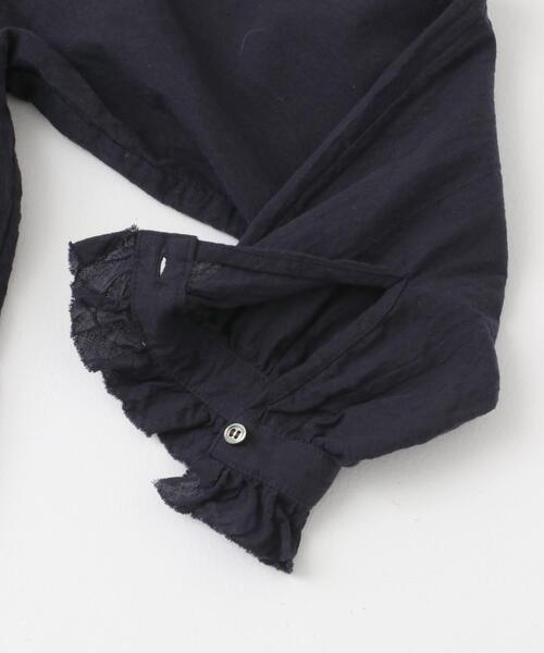 新品未使用　かぐれコットンリネンフリルカラーシャツ　ネイビー かぐれ｜コットンリネンフリルカラーシャツ - かぐれ(カグレ