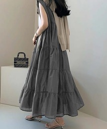 ノースリーブティアードギャザーワンピース