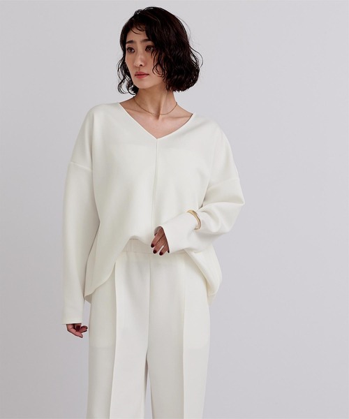 UR'S(ユアーズ)の「Vネックトップス×パンツ/ボンディングセットアップ(セットアップ・レディース・チャコール/ホワイト/ブラック・L/M/S)」の22枚目の写真