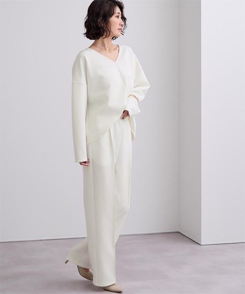 Vネックトップス×パンツ/ボンディングセットアップ（セットアップ