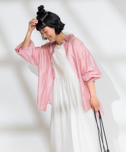 FREAK'S STORE（フリークスストア）の「サマーシアーシャツ（シャツ/ブラウス・レディース・オフホワイト/ピンク系その他/ブラウン/ネイビー・ﾌﾘ-）」の4枚目の写真