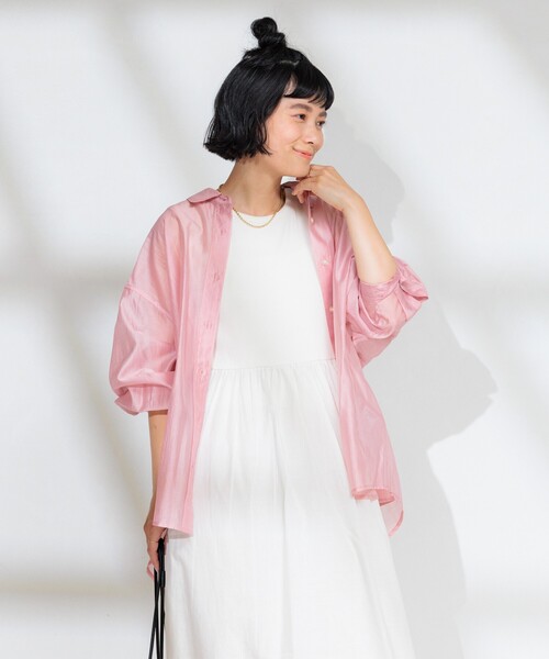 FREAK'S STORE（フリークスストア）の「サマーシアーシャツ（シャツ/ブラウス・レディース・オフホワイト/ピンク系その他/ブラウン/ネイビー・ﾌﾘ-）」の8枚目の写真