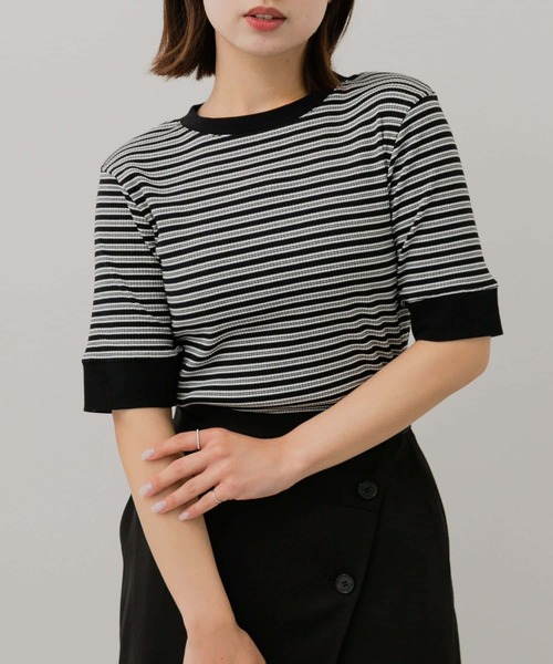 SENSE OF PLACE by URBAN RESEARCH（センスオブプレイスバイアーバンリサーチ）の「『一部WEB限定カラー』クルーネックリンガーボーダーTシャツ(5分袖)（Tシャツ/カットソー・レディース・ブラック系その他/イエロー系その他/ブルー系その他/レッド系その他・ONE）」の17枚目の写真