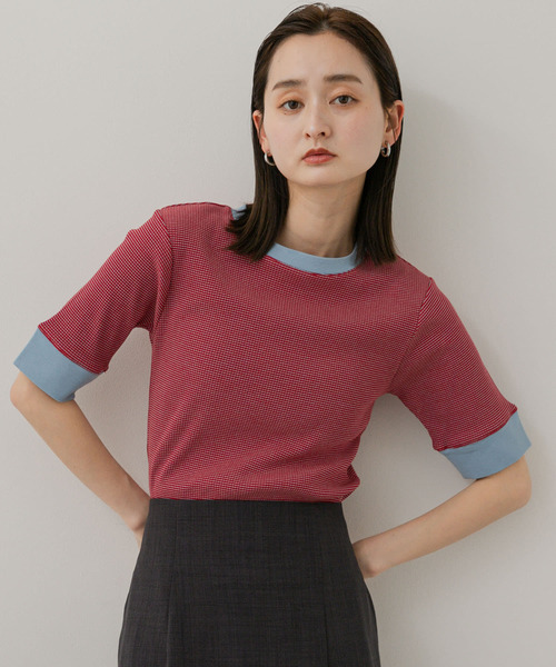 SENSE OF PLACE by URBAN RESEARCH（センスオブプレイスバイアーバンリサーチ）の「『一部WEB限定カラー』クルーネックリンガーボーダーTシャツ(5分袖)（Tシャツ/カットソー・レディース・ブラック系その他/イエロー系その他/ブルー系その他/レッド系その他・ONE）」の18枚目の写真