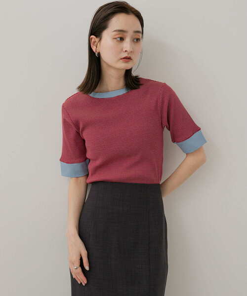 SENSE OF PLACE by URBAN RESEARCH（センスオブプレイスバイアーバンリサーチ）の「『一部WEB限定カラー』クルーネックリンガーボーダーTシャツ(5分袖)（Tシャツ/カットソー・レディース・ブラック系その他/イエロー系その他/ブルー系その他/レッド系その他・ONE）」の19枚目の写真