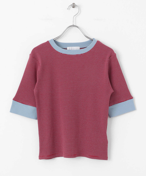 SENSE OF PLACE by URBAN RESEARCH（センスオブプレイスバイアーバンリサーチ）の「『一部WEB限定カラー』クルーネックリンガーボーダーTシャツ(5分袖)（Tシャツ/カットソー・レディース・ブラック系その他/イエロー系その他/ブルー系その他/レッド系その他・ONE）」の5枚目の写真