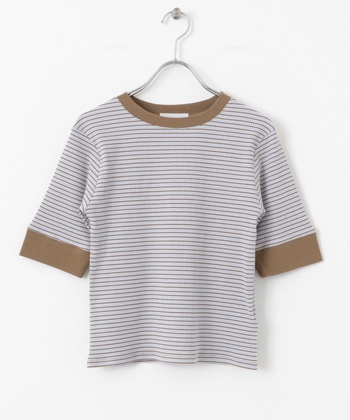 SENSE OF PLACE by URBAN RESEARCH（センスオブプレイスバイアーバンリサーチ）の「『一部WEB限定カラー』クルーネックリンガーボーダーTシャツ(5分袖)（Tシャツ/カットソー・レディース・ブラック系その他/イエロー系その他/ブルー系その他/レッド系その他・ONE）」の8枚目の写真