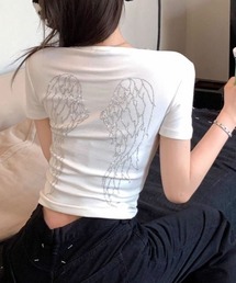 キラキラストーンエンジェルモチーフコンパクトTシャツ