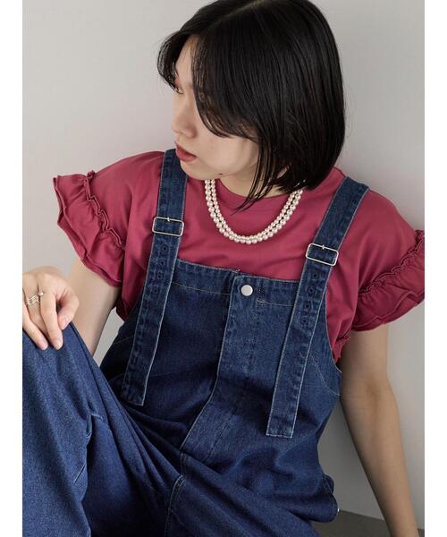 Samansa Mos2 blue（サマンサモスモスブルー）の「【接触冷感】フリル袖フレンチT（Tシャツ/カットソー・レディース・ブラック/ネイビー/プラム/ホワイト/オフホワイト・F）」の5枚目の写真