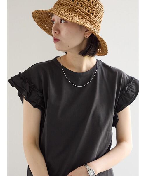 Samansa Mos2 blue（サマンサモスモスブルー）の「【接触冷感】フリル袖フレンチT（Tシャツ/カットソー・レディース・ブラック/ネイビー/プラム/ホワイト/オフホワイト・F）」の3枚目の写真