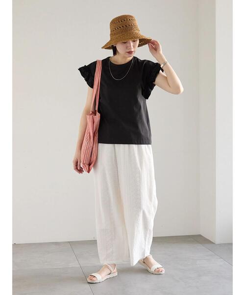 Samansa Mos2 blue（サマンサモスモスブルー）の「【接触冷感】フリル袖フレンチT（Tシャツ/カットソー・レディース・ブラック/ネイビー/プラム/ホワイト/オフホワイト・F）」の9枚目の写真