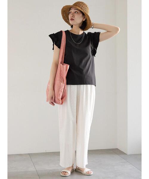 Samansa Mos2 blue（サマンサモスモスブルー）の「【接触冷感】フリル袖フレンチT（Tシャツ/カットソー・レディース・ブラック/ネイビー/プラム/ホワイト/オフホワイト・F）」の10枚目の写真