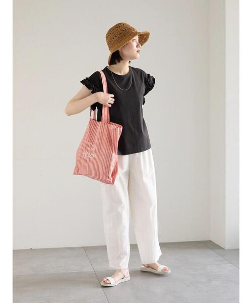 Samansa Mos2 blue（サマンサモスモスブルー）の「【接触冷感】フリル袖フレンチT（Tシャツ/カットソー・レディース・ブラック/ネイビー/プラム/ホワイト/オフホワイト・F）」の11枚目の写真