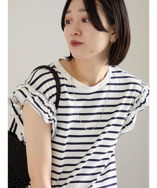 Samansa Mos2 blue（サマンサモスモスブルー）の「【接触冷感】フリル袖フレンチT（Tシャツ/カットソー・レディース・ブラック/ネイビー/プラム/ホワイト/オフホワイト・F）」の12枚目の写真