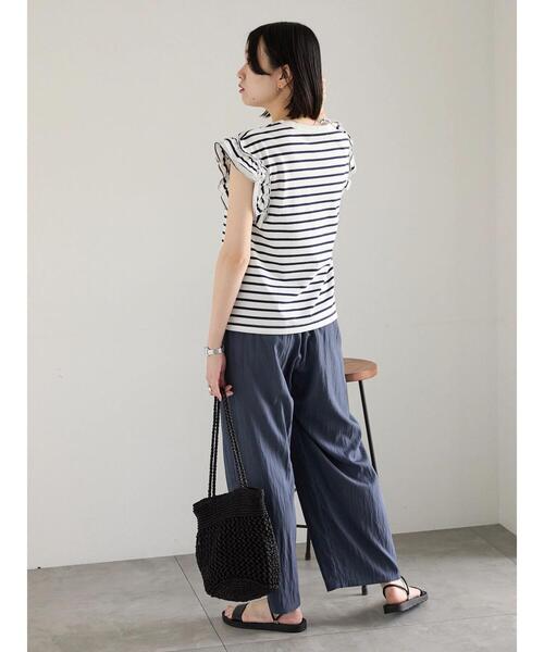 Samansa Mos2 blue（サマンサモスモスブルー）の「【接触冷感】フリル袖フレンチT（Tシャツ/カットソー・レディース・ブラック/ネイビー/プラム/ホワイト/オフホワイト・F）」の18枚目の写真