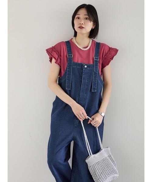 Samansa Mos2 blue（サマンサモスモスブルー）の「【接触冷感】フリル袖フレンチT（Tシャツ/カットソー・レディース・ブラック/ネイビー/プラム/ホワイト/オフホワイト・F）」の19枚目の写真