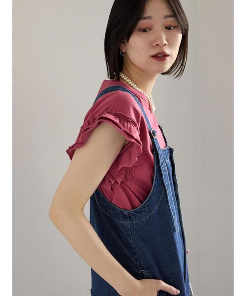 Samansa Mos2 blue（サマンサモスモスブルー）の「【接触冷感】フリル袖フレンチT（Tシャツ/カットソー・レディース・ブラック/ネイビー/プラム/ホワイト/オフホワイト・F）」の22枚目の写真