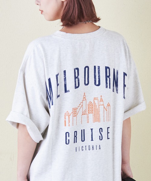 CUBE SUGAR（キューブシュガー）の「シルケット風天竺接触冷感バックプリントTシャツ（Tシャツ/カットソー・レディース・ブラック/サックスブルー/ホワイト/オートミール/マルチ・M）」の3枚目の写真
