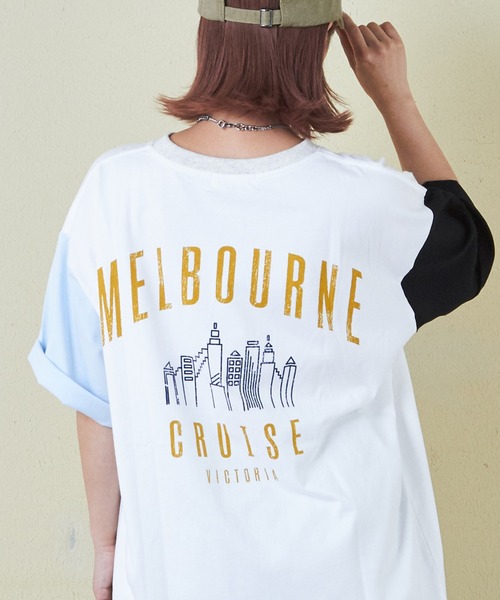 CUBE SUGAR（キューブシュガー）の「シルケット風天竺接触冷感バックプリントTシャツ（Tシャツ/カットソー・レディース・ブラック/サックスブルー/ホワイト/オートミール/マルチ・M）」の5枚目の写真