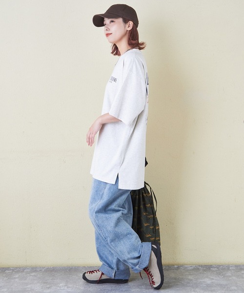 CUBE SUGAR（キューブシュガー）の「シルケット風天竺接触冷感バックプリントTシャツ（Tシャツ/カットソー・レディース・ブラック/サックスブルー/ホワイト/オートミール/マルチ・M）」の19枚目の写真