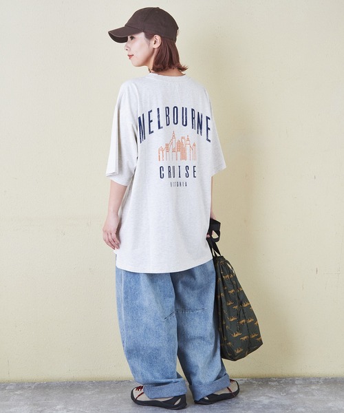 CUBE SUGAR（キューブシュガー）の「シルケット風天竺接触冷感バックプリントTシャツ（Tシャツ/カットソー・レディース・ブラック/サックスブルー/ホワイト/オートミール/マルチ・M）」の20枚目の写真