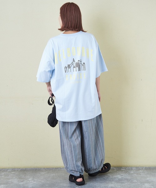 CUBE SUGAR（キューブシュガー）の「シルケット風天竺接触冷感バックプリントTシャツ（Tシャツ/カットソー・レディース・ブラック/サックスブルー/ホワイト/オートミール/マルチ・M）」の17枚目の写真