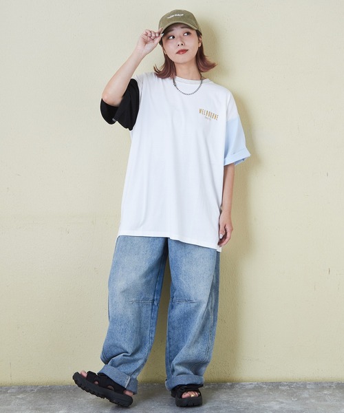 CUBE SUGAR（キューブシュガー）の「シルケット風天竺接触冷感バックプリントTシャツ（Tシャツ/カットソー・レディース・ブラック/サックスブルー/ホワイト/オートミール/マルチ・M）」の21枚目の写真