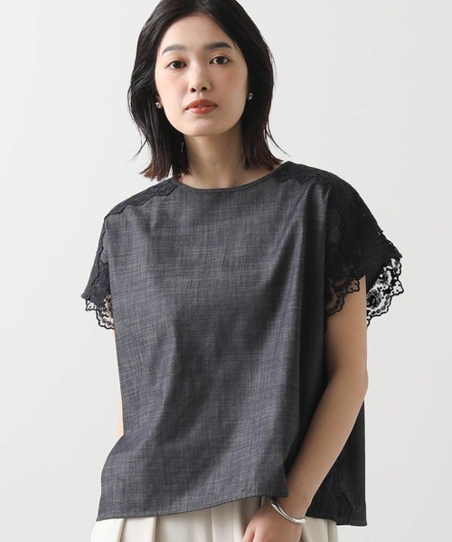 ブラウス シャツ シャンブレー×レースフレンチ レディース セール】シャンブレー×レースフレンチ（シャツ/ブラウス