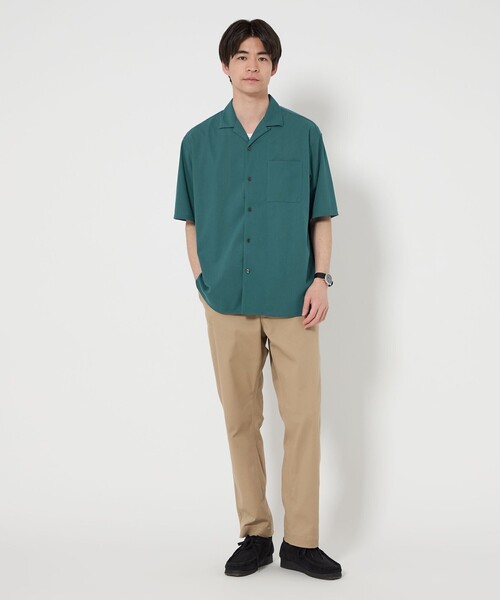 ゴールデンロビー　オープンカラーパイルシャツ　M グリーン＆ブラウン green label relaxing シャツ MULHOUSE オープンカラーシャツ