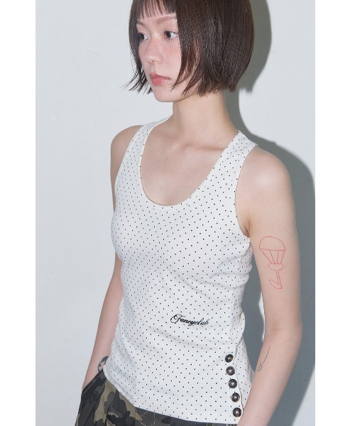 タンクトップ ノースリーブ A'GEM/9 × .kom 「FANCY CLUB/ファンシークラブ」 Dot Button Sleeveless/ドッ A'GEM/9 × .kom 『FANCY CLUB/ファンシークラブ』 Dot Button