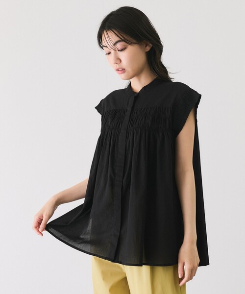 Jayro（ジャイロ）の「綿ボイルピンタックスタンドブラウス（シャツ/ブラウス・レディース・ブラック/ホワイト系その他・M）」の4枚目の写真