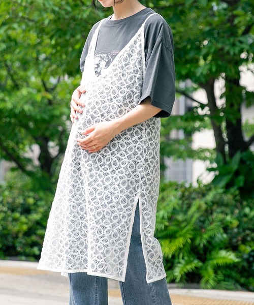 LEPSIM ライトグリーン マタニティワンピース 完売品 LEPSIM｜【産前・産後対応】マタニティ/レースキャミワンピース