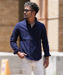 プレーンストライプストレッチロングシャツ