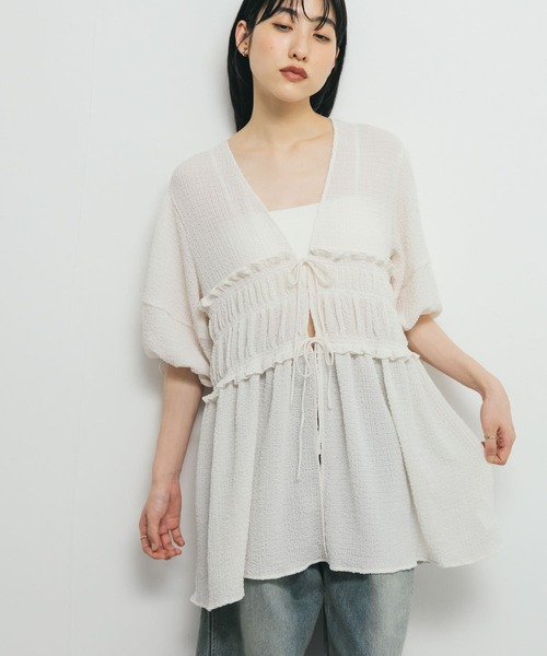 KBF（ケイビーエフ）の「フロントリボンチュニック（シャツ/ブラウス・レディース・ブラウン/アイボリー/ブラック・ONE）」の6枚目の写真