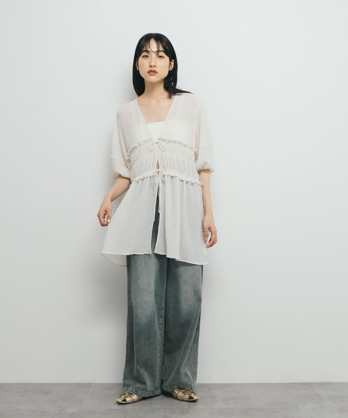 KBF（ケイビーエフ）の「フロントリボンチュニック（シャツ/ブラウス・レディース・ブラウン/アイボリー/ブラック・ONE）」の7枚目の写真